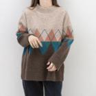 Color Block Sweater Pink & Blue & Coffee - One Size
