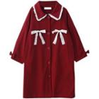 Collared Bow Accent Button-up Long Coat