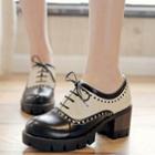 Color Panel Lace Up Chunky Heel Oxfords
