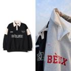 Lettering Embroidered Polo Neck Sweatshirt