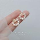925 Sterling Silver Faux Pearl Rose Stud Earring 1 Pair - Gold & White - One Size