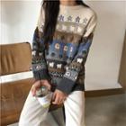 Print Knit Sweater As Shown In Figure - One Size