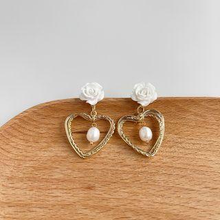 Heart Drop Earring Silver Earring - Gold - One Size