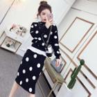 Set: Mock Two-piece Polka Dot Sweatshirt + H-line Skirt