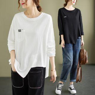 Long-sleeve Asymmetrical Applique T-shirt