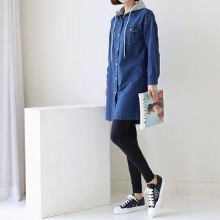 Detachable-hood Denim Shirtdress