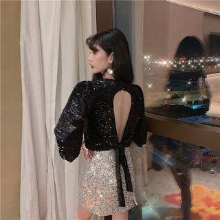 Open Back Sequined Long-sleeve Top