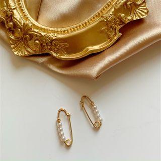 Faux Pearl Safety Pin Earring / Brooch As Shown In Figure - One Size