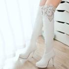 Lace Panel Heeled Over-the-knee Boots