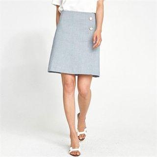 Button-trim Plaid Skirt