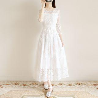 Embroidered Lace Midi A-line Dress