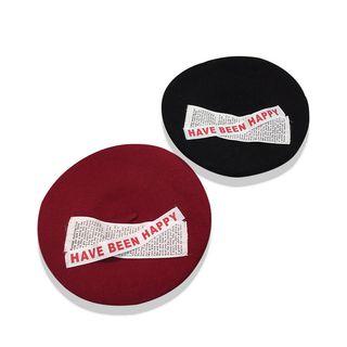 Lettering Applique Woolen Beret