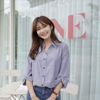 Knotted-cuff Button-back Striped Shirt