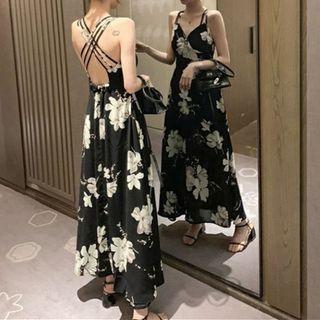 Strappy Open-back Floral Print Midi Sundress