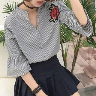 Floral Embroidered Bell-sleeve Shirt
