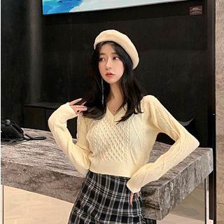 V-neck Bow-back Cropped Sweater