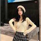 V-neck Bow-back Cropped Sweater