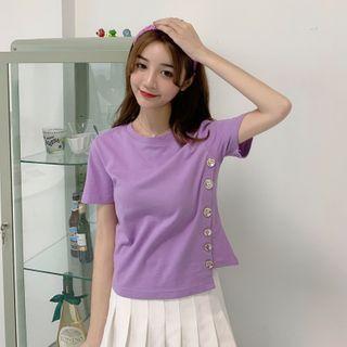 Short-sleeve Asymmetric Button-up T-shirt