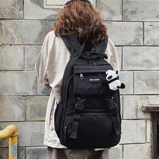 Lightweight Plush Backpack With Charm - Black - One Size