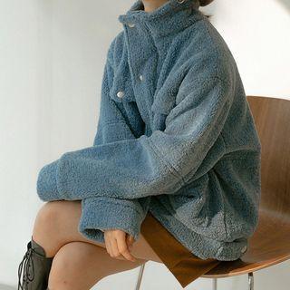 Oversize Stand-collar Fleece Zip Jacket