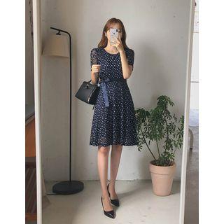 Tie-waist Floral Midi Lace Dress