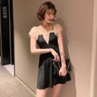 Cap-sleeve Beaded A-line Mini Dress