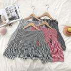 Color-block Striped Off-shoulder Flare-sleeve Top