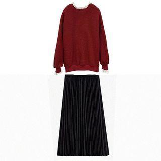 Plain Sweatshirt / Midi A-line Skirt / Set