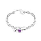 Simple Personality Bow Bracelet With Purple Austrian Element Crystal Silver - One Size