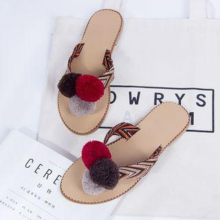 Pom Pom Flat Slide Sandals