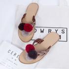 Pom Pom Flat Slide Sandals