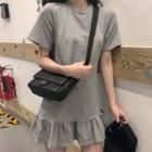 Short-sleeve Cutout-back Mini A-line Dress
