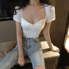 Square-neck Lace-up Short-sleeve T-shirt