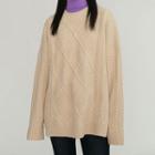 Plain Cable Knitted Round-neck Over-sized Knitted Sweater