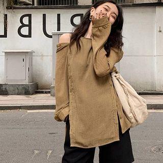 Long-sleeve Off-shoulder Applique Shirt