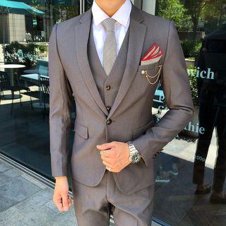 Suit Set: Plain Blazer + Vest + Dress Pants