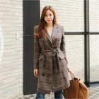 Double-breasted Glen-plaid Tailored Coat With Belt