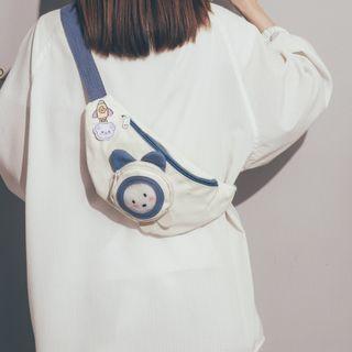 Set: Pvc Panel Sling Bag + Bag Charm + Badge