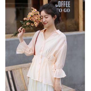 Flared-cuff Tie-waist Shirt