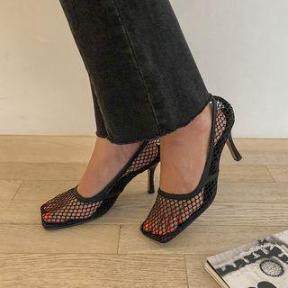 Square-neck Mesh Stilettos