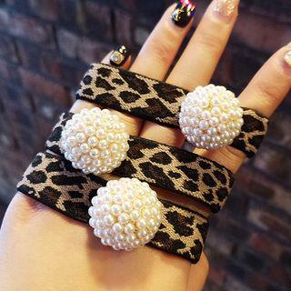 Faux Pearl Leopard Print Hair Tie As Shown In Figure - One Size