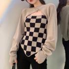 Long-sleeve Shrug / Checkerboard Camisole Top