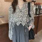 Leopard Print Cropped Blouse Black & White - One Size