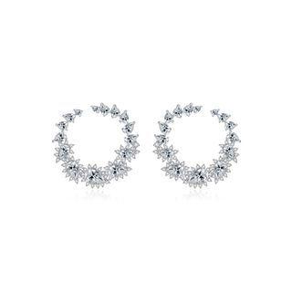 Fashion And Elegant Geometric Round Flower Stud Earrings With Cubic Zirconia Silver - One Size
