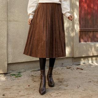 Accordion-pleat Faux-suede Skirt