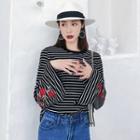 Bell Sleeve Embroidery Stripe T-shirt