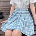 Plaid Mini Pleated Skirt / Bow Tie / Set