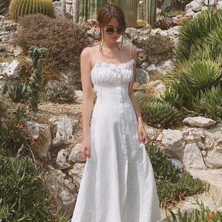 Frilled Trim Spaghetti Strap Maxi A-line Dress