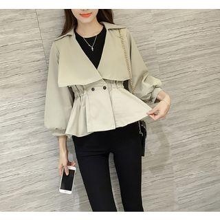 3/4-sleeve Double-button Peplum Jacket