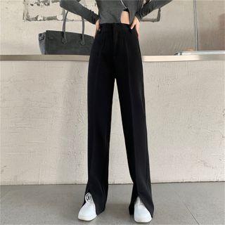 High-waist Slit Straight Leg Dress Pants